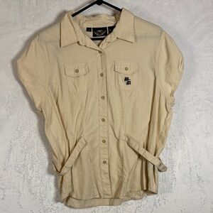 Harley Davidson Beige Button-Up Cotton Shirt Size 18-20